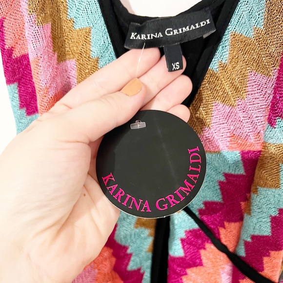 Karina Grimaldi Chevron Multicolor Wrap Maxi Length Halter Dress Size XS - Picture 3 of 7